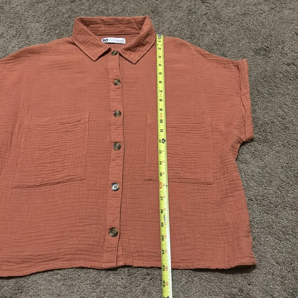 NWT SO brand Cotton Button Front Shirt-Sz M-Relaxed Boxy Fit-Rusty Orange Color - Picture 10 of 14